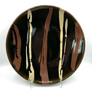 Large Accent Plate. High gloss, Bamboo Art. 13.5” wide. Japanese earthen ware.